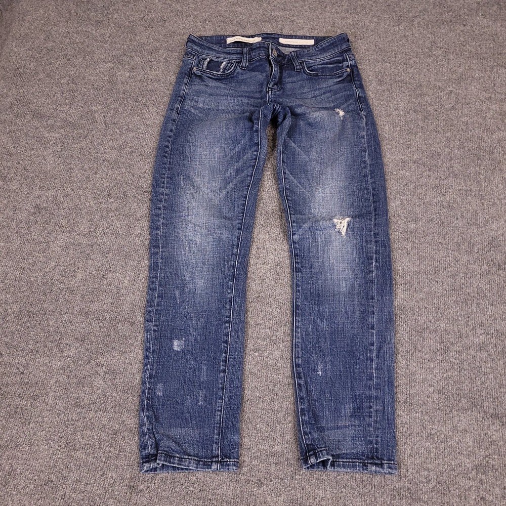 Pilcro And The Letterpress Slim Boyfriend Distressed Jeans Womens 25 29x28 Blue